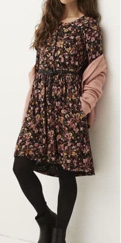 FAT FACE NINA BLACK PETAL PRINT BUTTONED TUNIC DRESS WITH POCKETS SIZE 12R