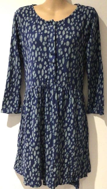 FAT FACE NINA BLUE PRINT BUTTONED TUNIC DRESS WITH POCKETS SIZE 12