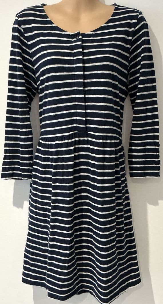 FAT FACE NINA NAVY STRIPE JERSEY BUTTON TUNIC DRESS SIZE 14