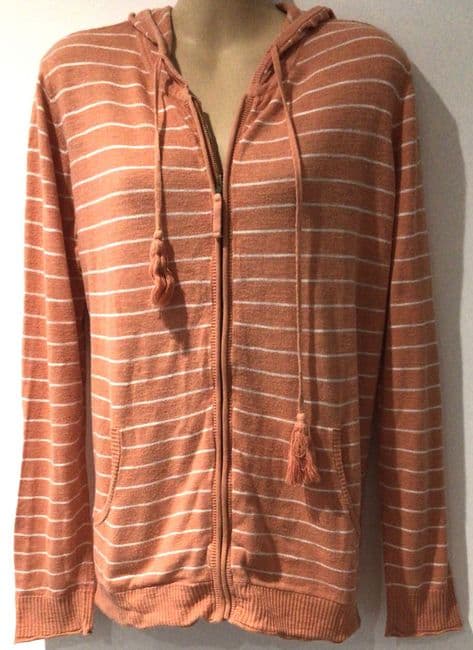 FAT FACE ORANGE STRIPE ZIP KNIT CARDIGAN HOODIE SIZE 12