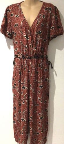 FAT FACE RED/BLACK TULIP WRAP JUMPSUIT SIZE 12