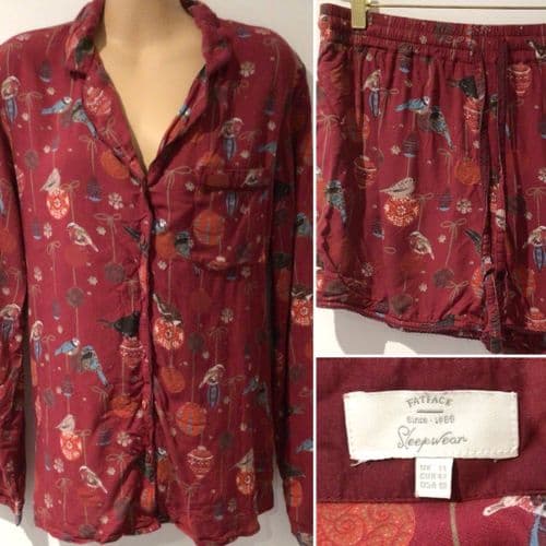 FAT FACE RED CHRISTMAS BAUBLE BIRD PYJAMA SET SIZE 14