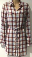 FAT FACE RED COTTON CHECKED TUNIC SHIRT SIZE 10