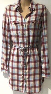 FAT FACE RED COTTON CHECKED TUNIC SHIRT SIZE 10