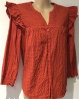FAT FACE RED COTTON STRETCH TEXTURED SHIRT TOP SIZE 12