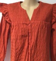 FAT FACE RED COTTON STRETCH TEXTURED SHIRT TOP SIZE 12