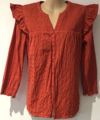 FAT FACE RED COTTON STRETCH TEXTURED SHIRT TOP SIZE 12