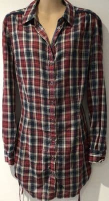 FAT FACE RED/NAVY COTTON CHECKED TUNIC SHIRT SIZE 12
