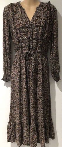 FAT FACE RUFFLE FLORAL BUTTON SHIRT MIDI DRESS SIZE 10