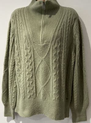 FAT FACE SAGE GREEN CABLE KNIT HALF ZIP JUMPER SIZE 16