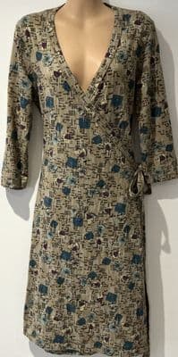 FAT FACE TAUPE FLORAL PRINT WRAP JERSEY DRESS SIZE 12