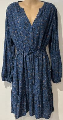 FAT FACE TEAL LEOPARD PRINT BUTTON TIERED DRESS SIZE 12