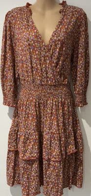 FAT FACE TERRACOTTA FLORAL WRAP JERSEY DRESS SIZE 12
