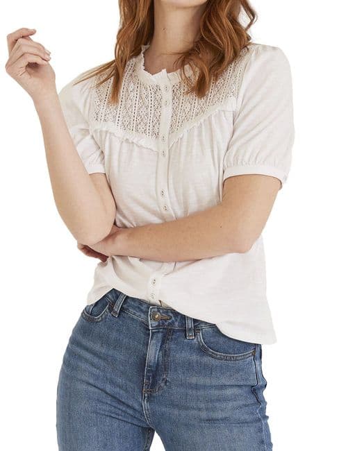FAT FACE WHITE MODAL LACE HELENA BUTTON BLOUSE TOP NEW SIZES 12, 14 & 16