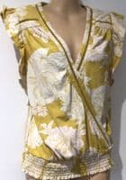 FAT FACE YELLOW FLORAL JERSEY WRAP TOP SIZE 10