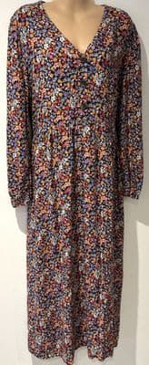 FINERY BLACK/ORANGE DITSY FLORAL MIDAXI DRESS SIZE 16