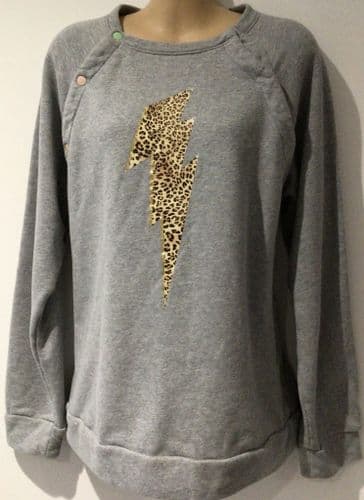 FIT BUMPS & MUMS GREY LEOPARD NURSING SWEATSHIRT SIZE L 12-14