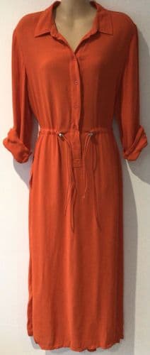 FRENCH CONNECTION BRIGHT ORANGE MIDI SHIRT DRESS SIZE 12