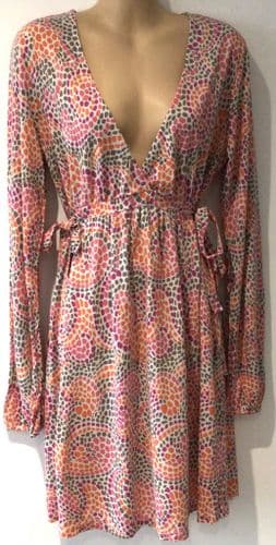 FRENCH CONNECTION ORANGE MOSAIC LONG SLEEVED DRESS NEW SIZE 12