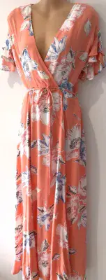 FRENCH CONNECTION PEACH BLOSSON WRAP OCCASION MAXI DRESS BNWT SIZE 14
