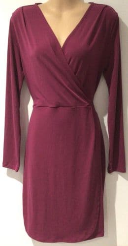 FRENCH CONNECTION PINK LONG SLEEVED MIDI WRAP DRESS SIZE 12