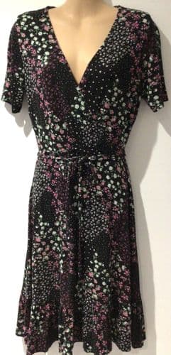 FRIENDS LIKE THESE BLACK FLORAL JERSEY WRAP DRESS SIZE 10