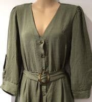 FRIENDS LIKE THESE KHAKI BUTTON SHIRT MIDI DRESS SIZE 14