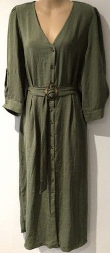 FRIENDS LIKE THESE KHAKI BUTTON SHIRT MIDI DRESS SIZE 14