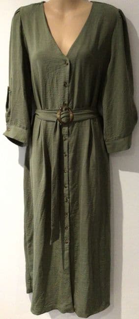 FRIENDS LIKE THESE KHAKI BUTTON SHIRT MIDI DRESS SIZE 14
