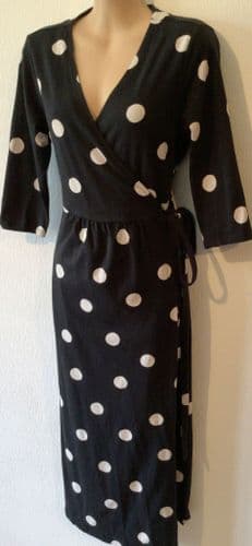 FRUGI BLACK SPOTTY WRAP MATERNITY/NURSING DRESS SIZE 14