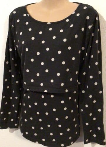 FRUGI BLOOM BLACK SPOTTY MATERNITY & NURSING T-SHIRT TOP SIZE 14
