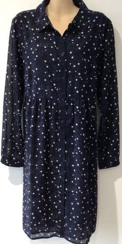 FRUGI BLOOM NAVY STAR PRINT MATERNITY & NURSING SHIRT DRESS SIZE 10