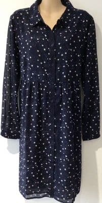 FRUGI BLOOM NAVY STAR PRINT MATERNITY & NURSING SHIRT DRESS SIZE 14