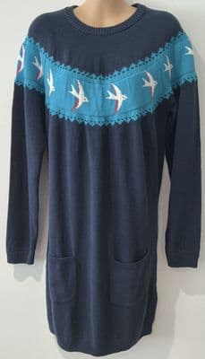 FRUGI BLOOM ORGANIC COTTON NAVY ELSIE BIRDS MATERNITY DRESS BNWT SIZE 14