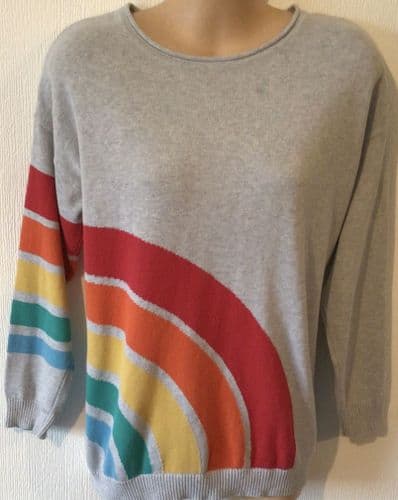 FRUGI BLOOM ORGANIC GREY RAINBOW KNIT NURSING JUMPER SIZE 10-14