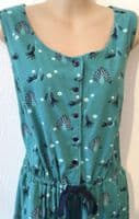 FRUGI BLOOM TEAL PEACOCK PRINT MATERNITY & NURSING JUMPSUIT SIZE M 12-14