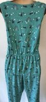 FRUGI BLOOM TEAL PEACOCK PRINT MATERNITY & NURSING JUMPSUIT SIZE M 12-14