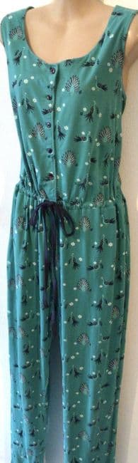 FRUGI BLOOM TEAL PEACOCK PRINT MATERNITY & NURSING JUMPSUIT SIZE M 12-14