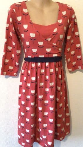 FRUGI CORAL TULIP PRINT CROSS OVER FRONT MATERNITY & NURSING DRESS L 14-16
