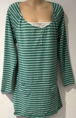 FRUGI GREEN STRIPE MATERNITY & NURSING TUNIC DRESS SIZE L 14/16