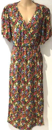 FRUGI MAURA FLORAL PRINT WRAP MATERNITY/NURSING MIDI DRESS SIZE 14