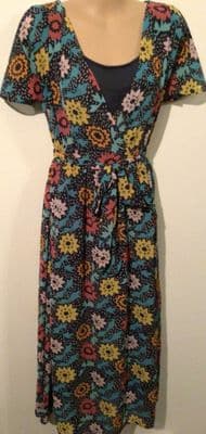 FRUGI NAVY FLOWER PRINT WRAP NURSING MIDI DRESS SIZE 12