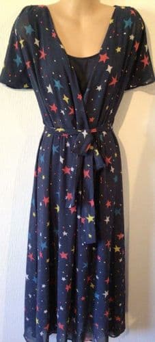 FRUGI NAVY STAR PRINT BELTED NURSING MIDI DRESS SIZE 14