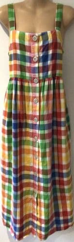 FRUGI ORGANIC COTTON CHEQUERED BUTTON SUN DRESS SIZE 14