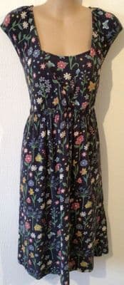 FRUGI ORGANIC COTTON NAVY FLORAL MATERNITY & NURSING MIDI DRESS SIZE S 8/10
