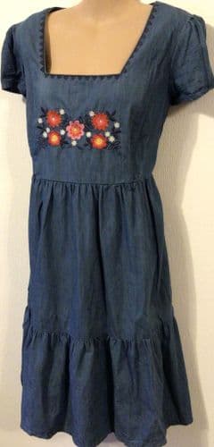 FRUGI ORGANIC EMBROIDERED DENIM NURSING TUNIC DRESS SIZE 14