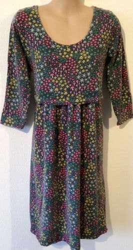 FRUGI ORGANIC FLORAL/TOADSTOOL PRINT MATERNITY & NURSING DRESS S 8/10