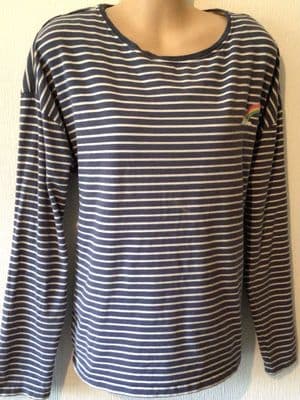 FRUGI ORGANIC MATERNITY/NURSING BLUE & WHITE STRIPE RAINBOW TOP 12