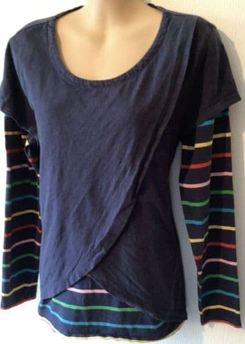 FRUGI ORGANIC MATERNITY & NURSING NAVY RAINBOW TOP SIZE 18