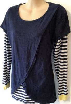 FRUGI ORGANIC MATERNITY & NURSING NAVY STRIPE TOP SIZE 16